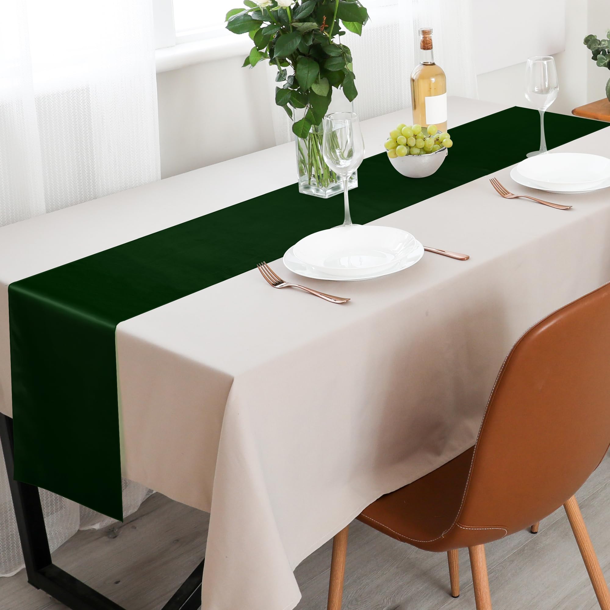 Aneco 12 Pack Satin Table Runner 12 X 108 Inch Forest Green Long Wedding Satin Silk Table Runner For Wedding Banquet Graduations